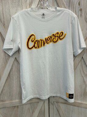 Converse Gender Free Script Logo T Shirt Small White Unisex Graphic Tee